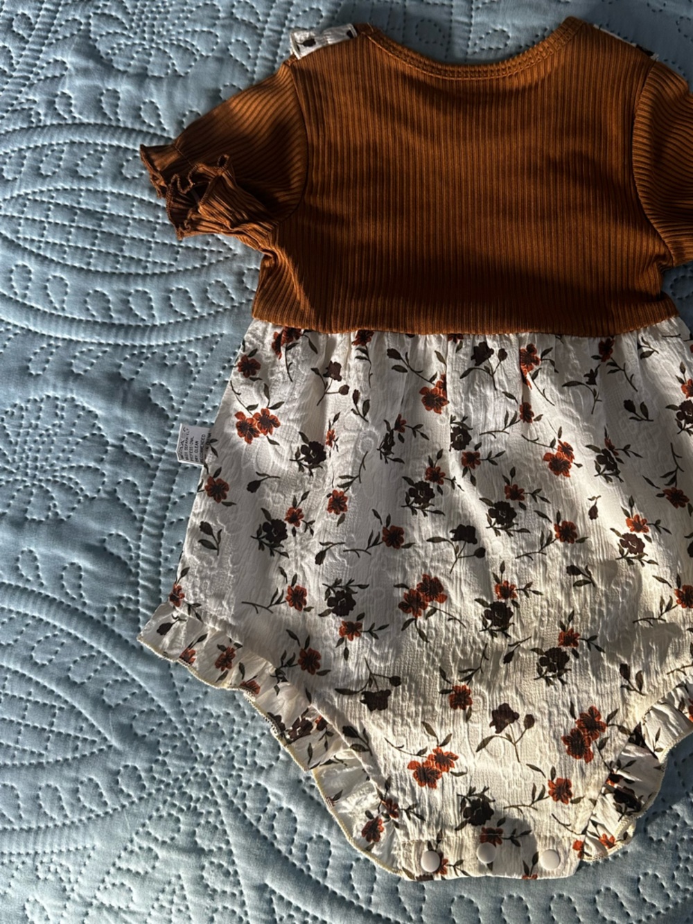 Rust Ribbed Baby Romper - Picture 3 of 3